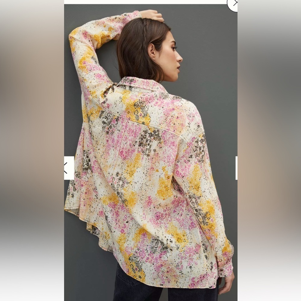Pilcro | Anthropologie Smocked Buttondown Boho Blouse Women’s Size XXSP - Picture 3 of 12